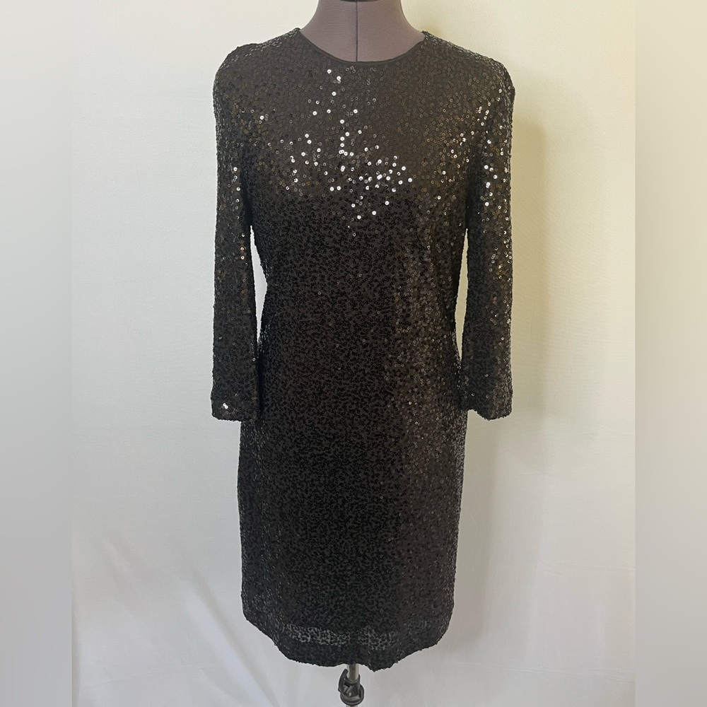 Cache Black Sequin Embellished Cocktail Dress